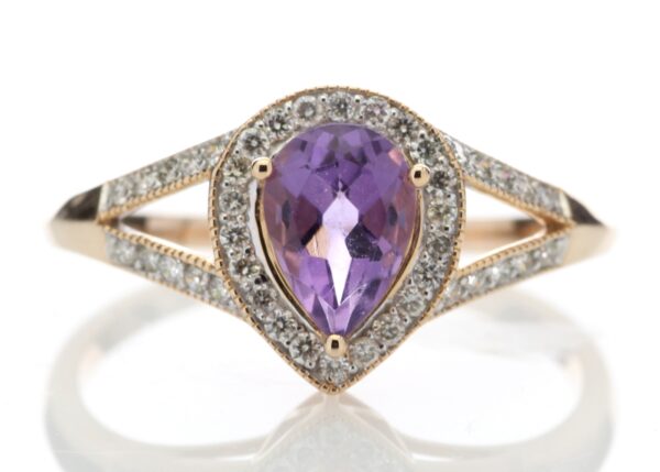 9ct Rose Gold Amethyst And Diamond Cluster Ring 0.21 Carats