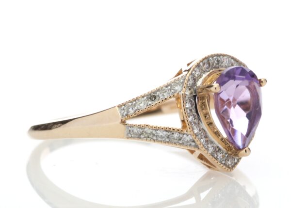 9ct Rose Gold Amethyst And Diamond Cluster Ring 0.21 Carats - Image 4