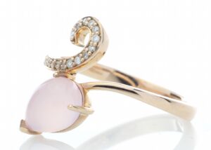 9ct Rose Gold Ladies Dress Diamond And Rose Quartz Ring (0.63) 0.09 Carats