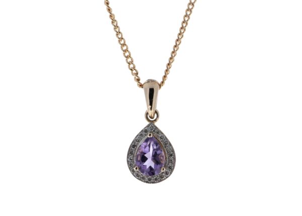 9ct Rose Gold Amethyst And Diamond Pendant 0.11 Carats