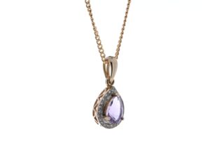 9ct Rose Gold Amethyst And Diamond Pendant 0.11 Carats