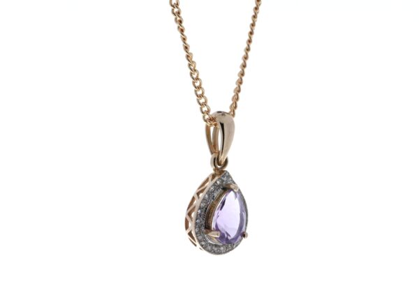 9ct Rose Gold Amethyst And Diamond Pendant 0.11 Carats - Image 2