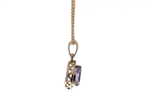 9ct Rose Gold Amethyst And Diamond Pendant 0.11 Carats - Image 3