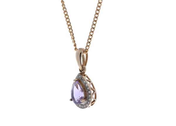 9ct Rose Gold Amethyst And Diamond Pendant 0.11 Carats - Image 4