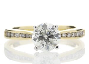 18ct Yellow Gold Single Stone Diamond Ring With Stone Set Shoulders (1.11) 1.28 Carats