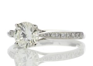 18ct White Gold Single Stone Diamond Ring With Stone Set Shoulders (1.02) 1.15 Carats