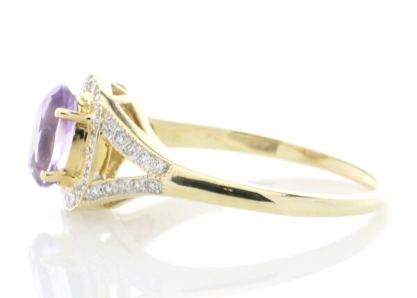 9ct Yellow Gold Amethyst And Diamond Halo Set Ring 0.21 Carats - Image 3