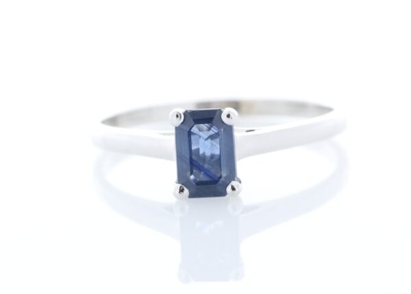 9ct White Gold Single Stone Emerald Cut Sapphire Ring 0.58