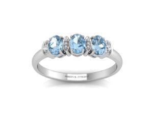 9ct White Gold Semi Eternity Diamond And Blue Topaz Ring 0.01 Carats