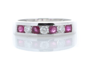 9ct White Gold Channel Set Semi Eternity Diamond And Ruby Ring (R0.30) 0.25