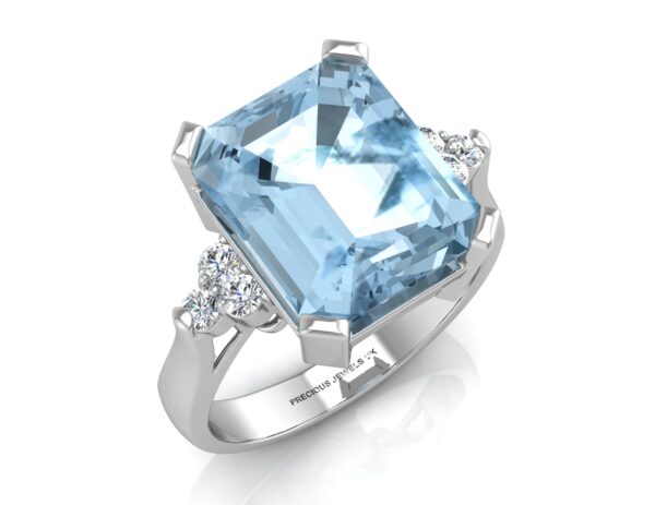 9ct White Gold Diamond And Blue Topaz Ring 0.18 Carats