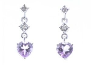 9ct White Gold Amethyst Heart Shape Diamond Earring 0.02 Carats