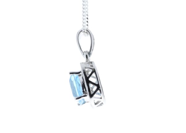 9ct White Gold Blue Topaz And Diamond Pendant 0.12 Carats - Image 3