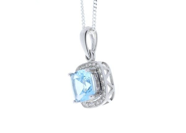 9ct White Gold Blue Topaz And Diamond Pendant 0.12 Carats - Image 4